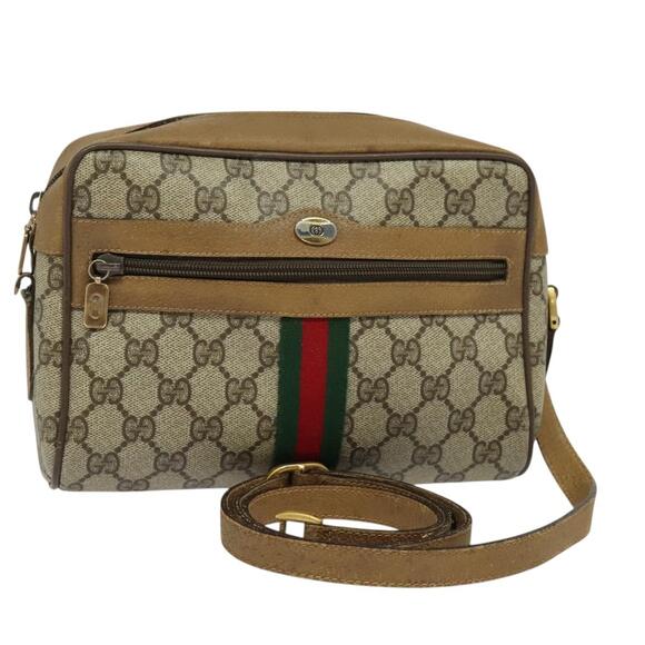 GUCCI GG Supreme Web Sherry Line Bag Pvc Beige Gold 68 02 004 - Picture 1 of 16